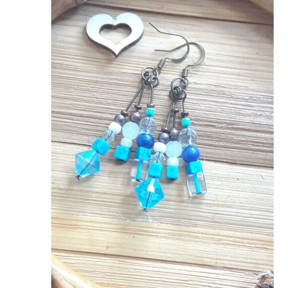 Artisan earrings  366#Fs NEW bohemian Blue Fringe long dangle earrings handmade - Picture 2 of 4
